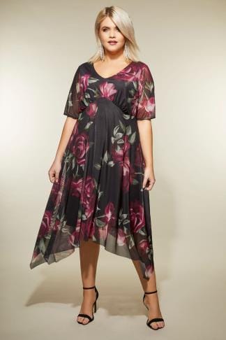 Black Ditsy Floral Wrap Dress | Sizes 16 to 36 | Yours Clothing
