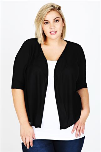 Black Jersey Shrug With Cap Sleeves Plus Size 16,18,20,22,24,26,28,30,32