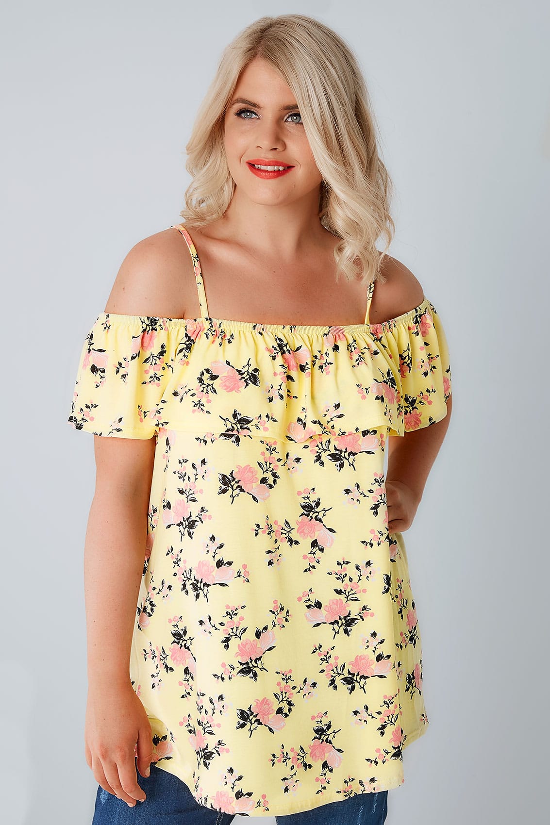 Yellow plus size cold shoulder tops