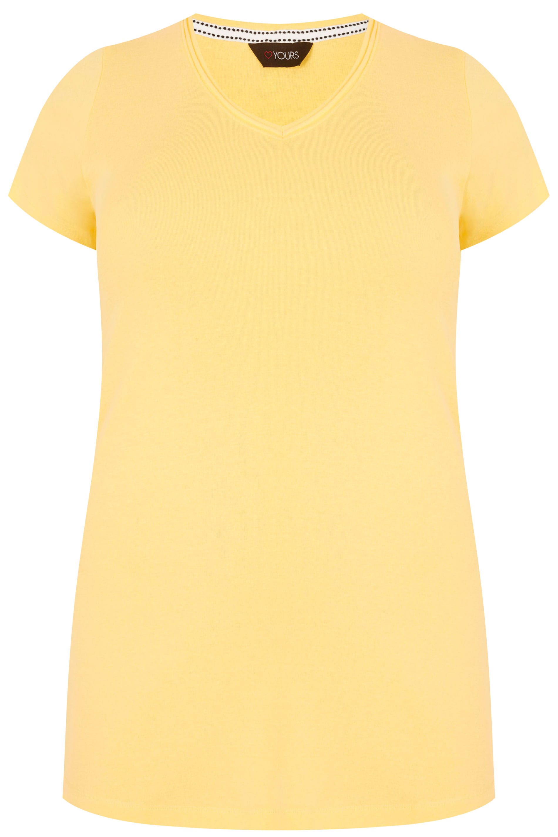 Lemon Yellow Short Sleeved V-Neck Basic T-Shirt, Plus size 16 to 36