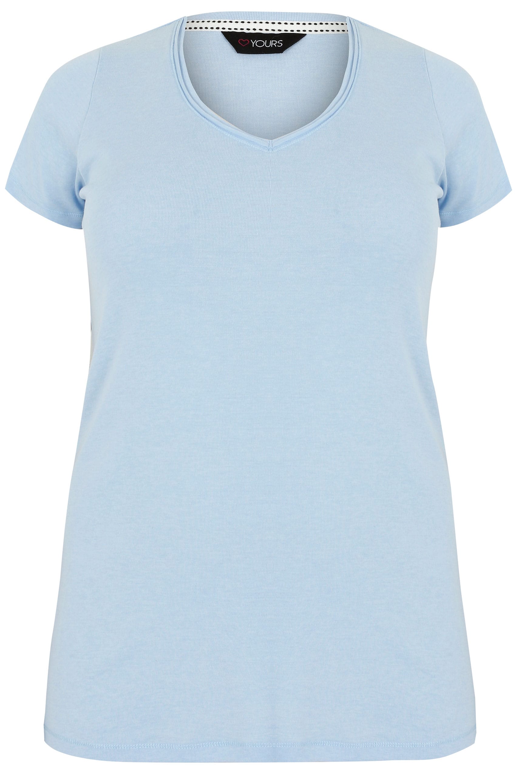Light Blue Short Sleeved V-Neck Basic T-Shirt, Plus size 16 to 36