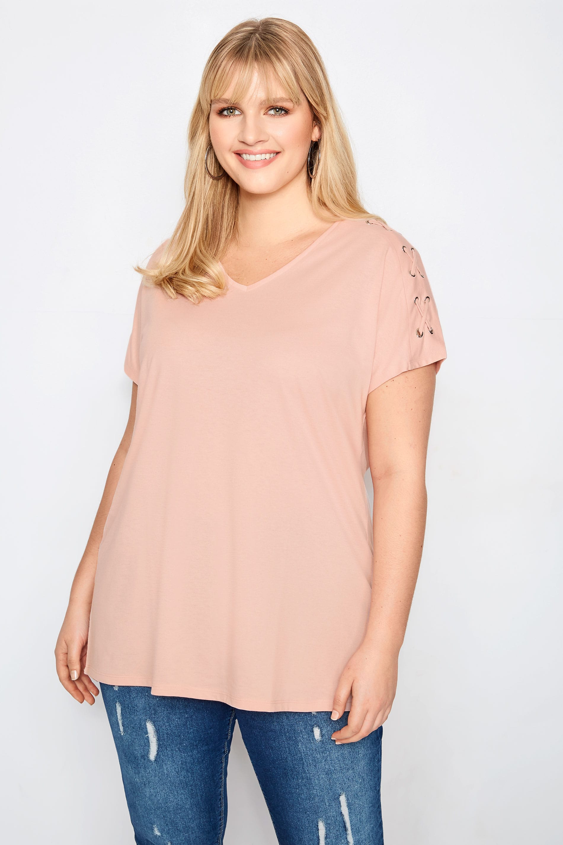 Download Plus Size Light Pink Eyelet Sleeve T-Shirt | Sizes 16 to ...