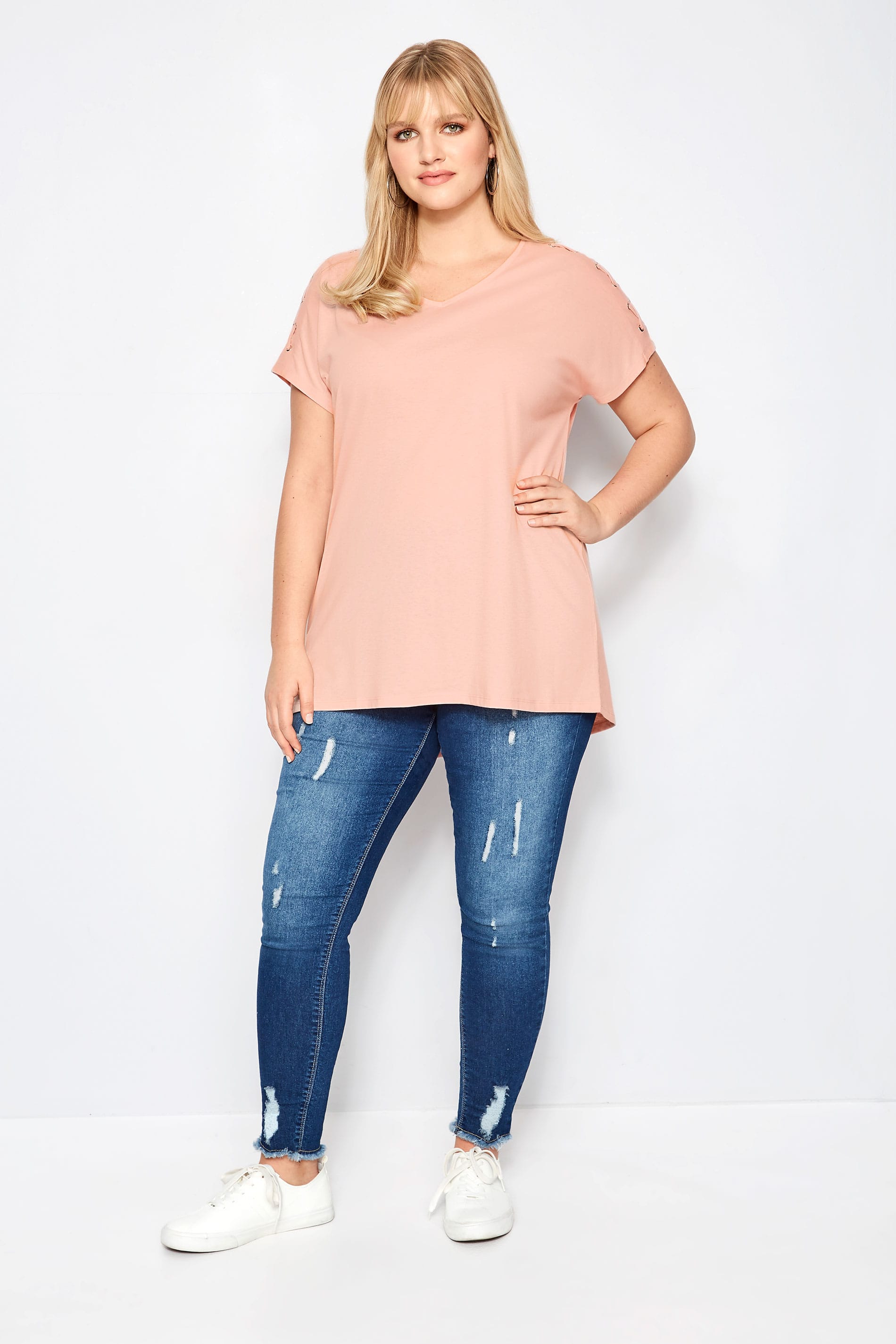 Plus Size Light Pink Eyelet Sleeve T Shirt Sizes 16 To | Free Download ...