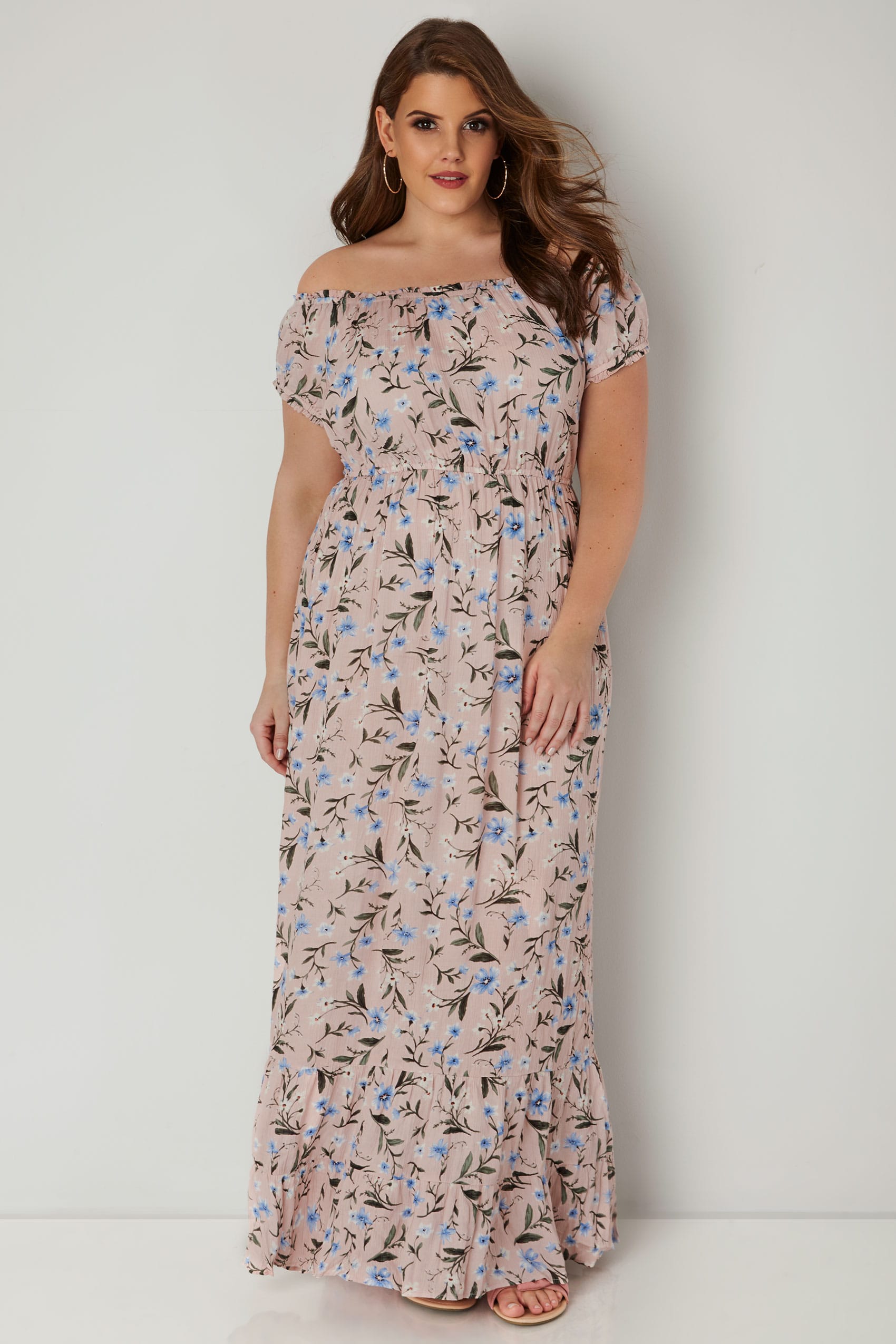 Light Pink Floral Maxi Dress, plus size 16 to 36