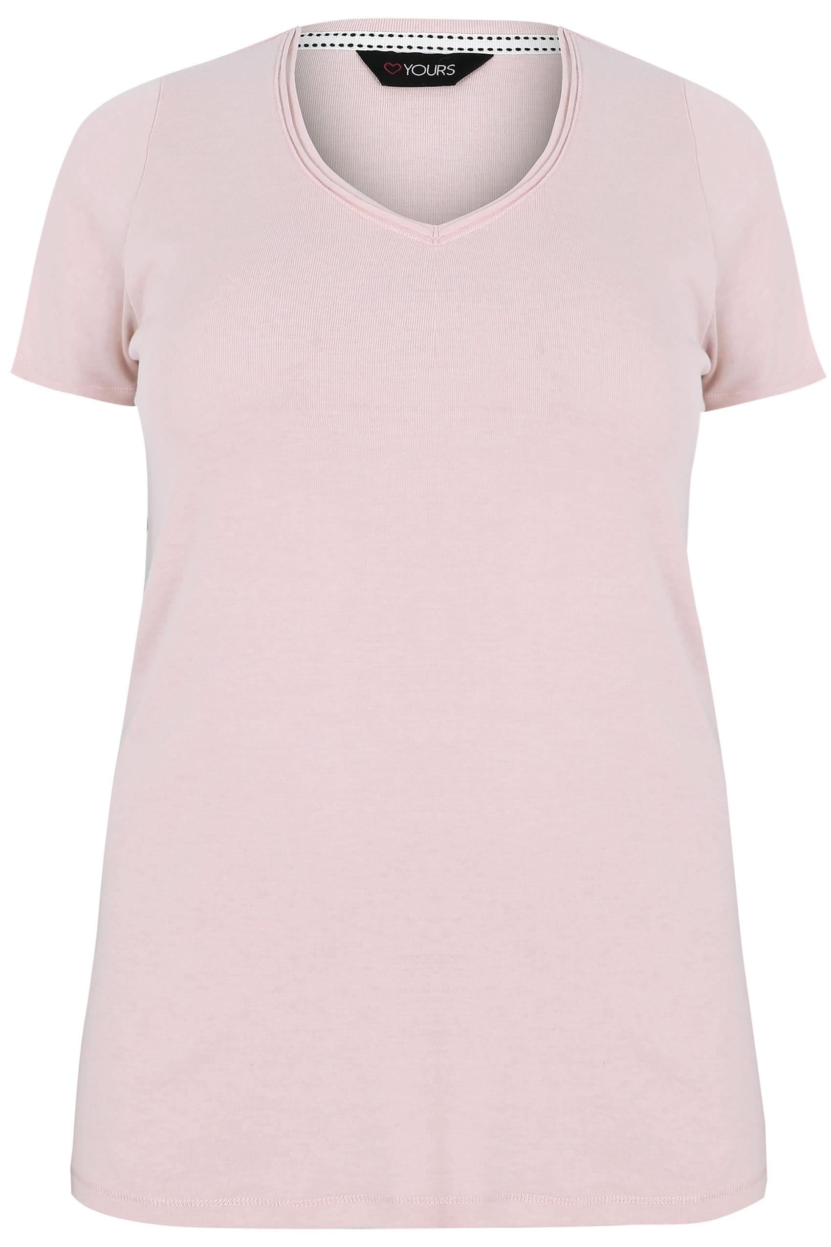 Light Pink Short Sleeved V-Neck Basic T-Shirt, Plus size 16 to 36