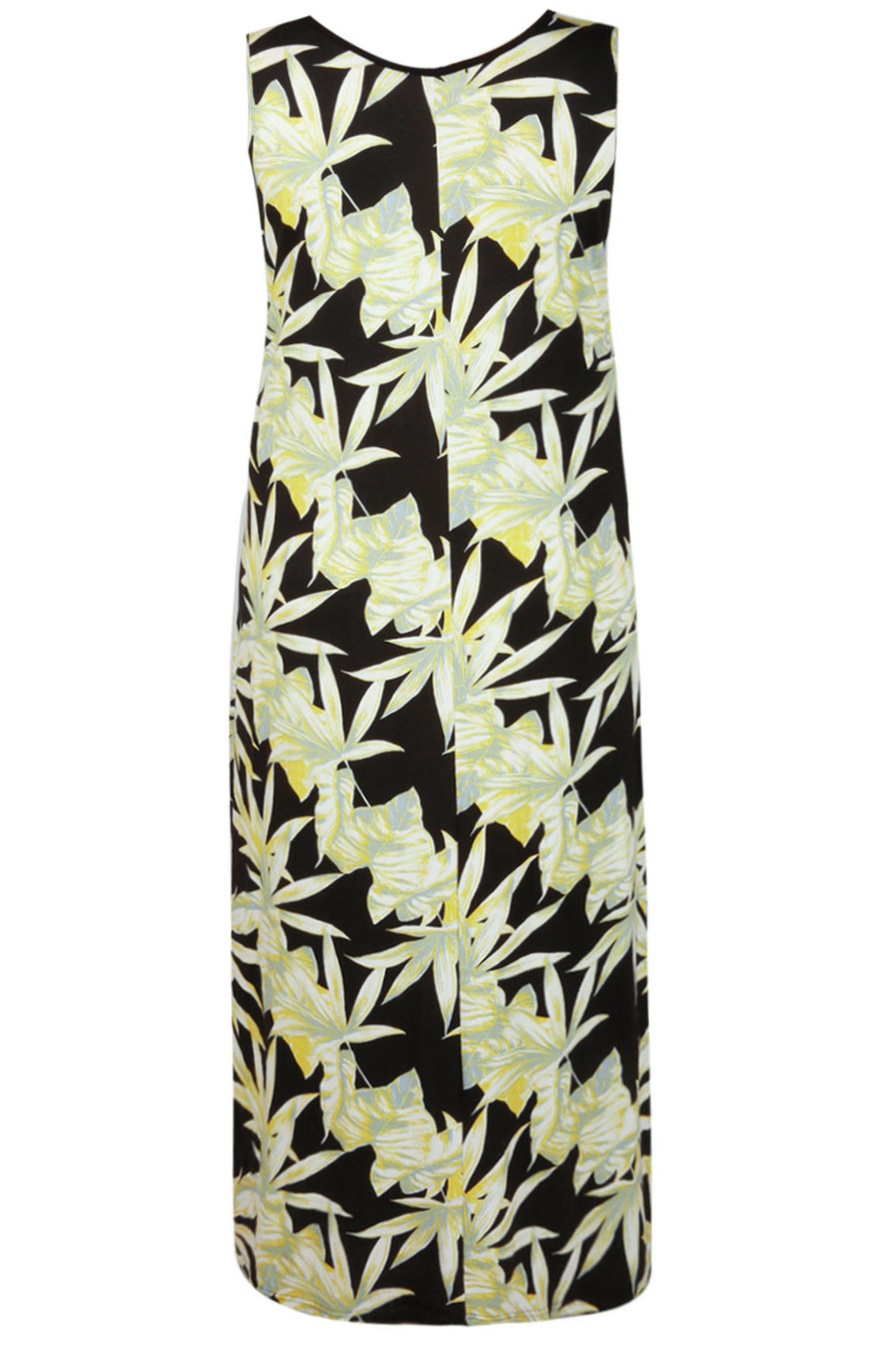 Lime & Black Palm Leaf Print Maxi Dress With Keyhole Detail Plus size ...