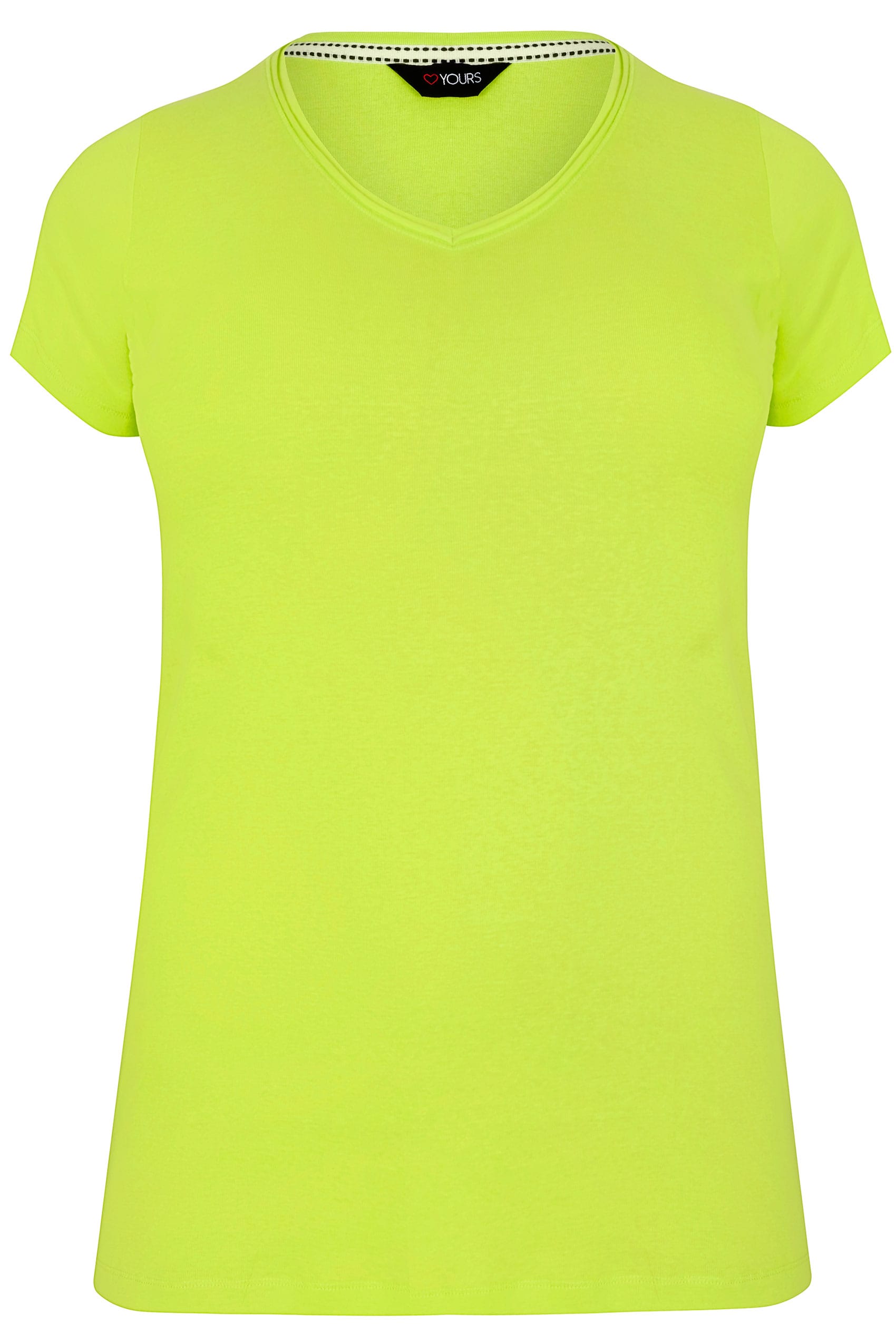 Lime Green Short Sleeved V-Neck Basic T-Shirt, plus size 16 to 36