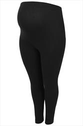 BUMP IT UP MATERNITY Black Cotton Essential Leggings With Comfort Panel ...