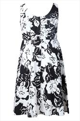 Black and Cream floral print midi dress plus size 16,18,20,22,24,26,28 ...