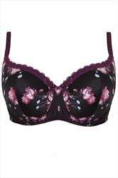 Black satin lace trim underwired bra around