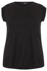 Black Basic T-Shirt With Turn-Back Short Sleeves Plus Size 16 to 32
