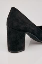 Black Suedette Block Heel Court Shoe In E Fit