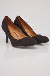 Black COMFORT INSOLE Suedette Court Shoe In E Fit Size: 4E, 5E, 6E, 7E ...