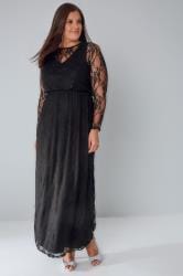 Black Lace Overlay Maxi Dress With Elasticated Waist, Plus size 16 to 32