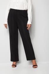 Black Pull On Ribbed Bootcut Trousers, Plus size 16 to 32