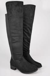 knee high boots with stretch panel