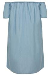 Blue Denim Chambray Bardot Swing Dress, Plus size 16 to 36