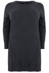 Dark Grey Wool Blend Tunic Dress With Front Seam Detail