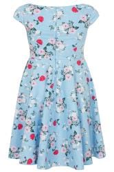 HELL BUNNY Light Blue Floral Print Belina Midi Dress, plus size 16 to 32