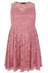 Rose Pink Lace Skater Dress With Sweetheart Neckline plus size 16 to 32