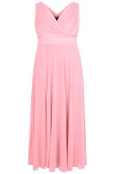 SCARLETT & JO Rose Pink Marilyn Wrap Front Maxi Dress, Plus size 16 to 32