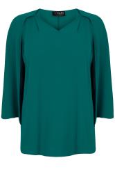 Teal Woven Sleeveless Top With V-Neck & Cape Detail
