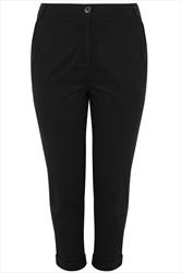 Black Chino Trousers With Turn Back Cuffs Plus Size 14 to 32