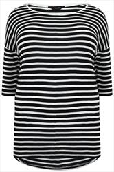 Black & White Striped Half Sleeve Top Plus Size 16 to 32