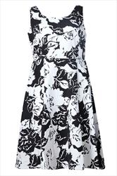 Black and Cream floral print midi dress plus size 16,18,20,22,24,26,28 ...