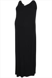 BUMP IT UP MATERNITY Black Maxi Dress With Ruched Side, Plus Size 16 to 32