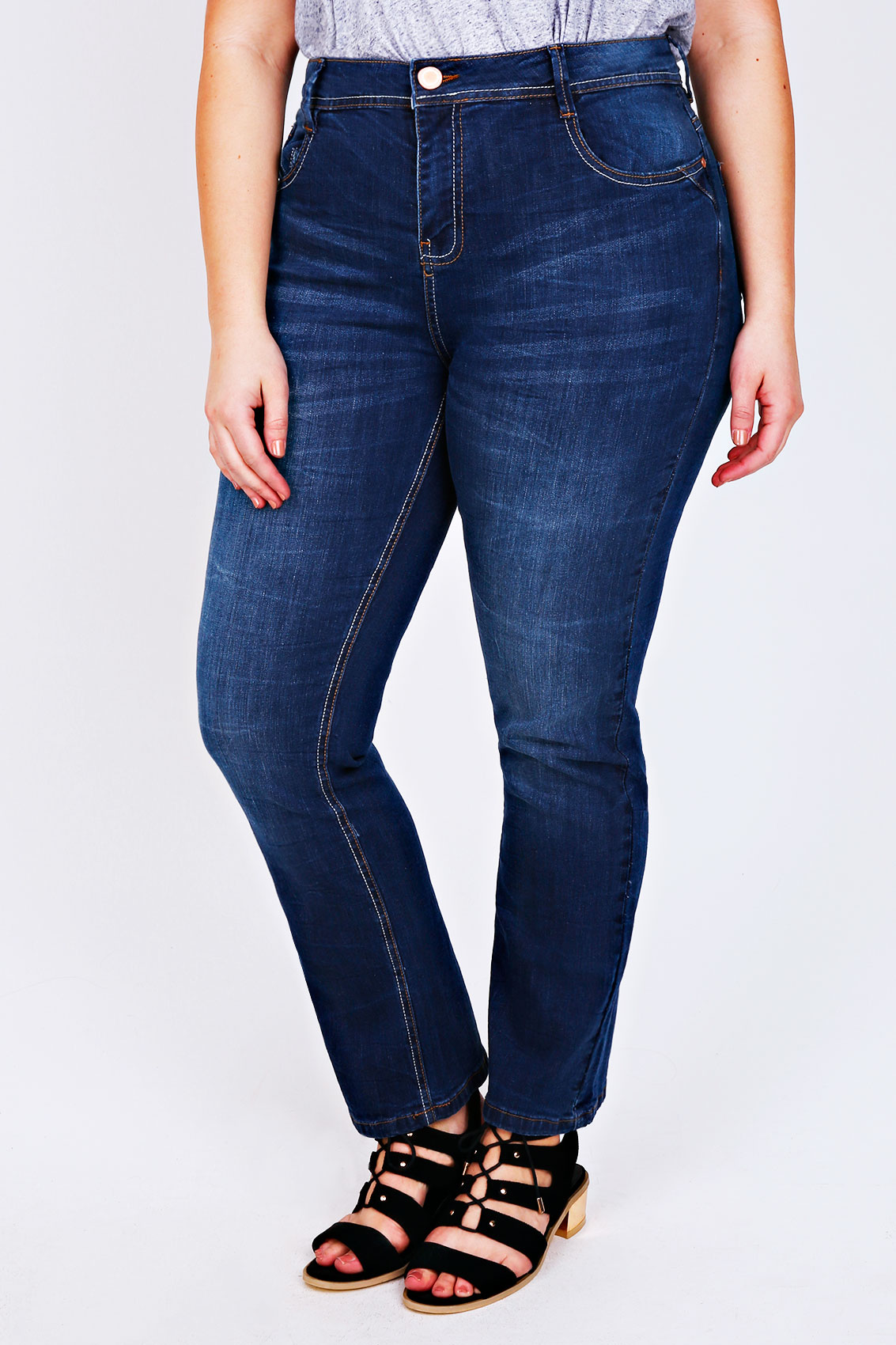 Mid Blue Denim Straight Leg Jeans Plus Size 14 to 28