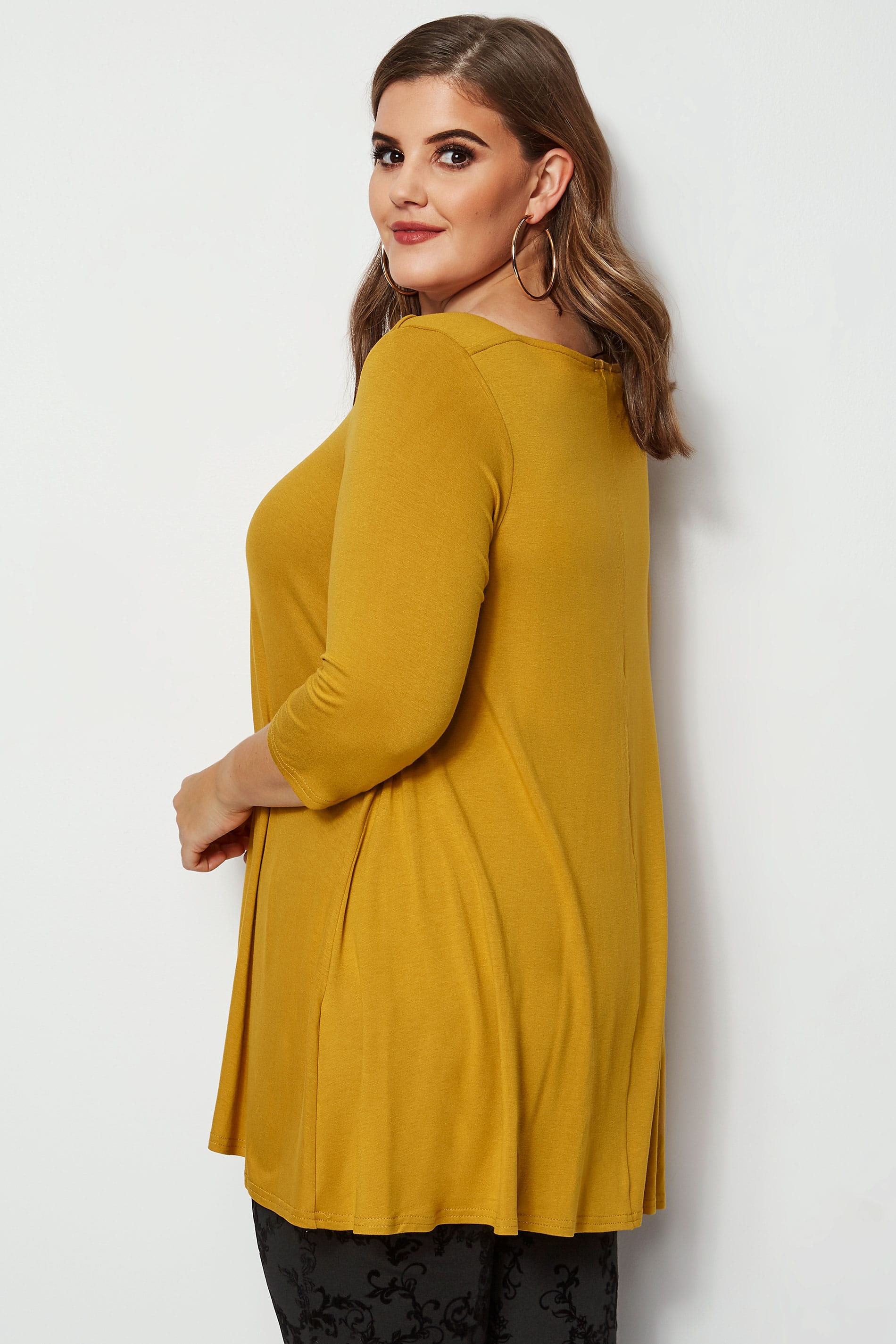 Mustard Longline Top With Envelope Neckline Plus Size 16 To 36