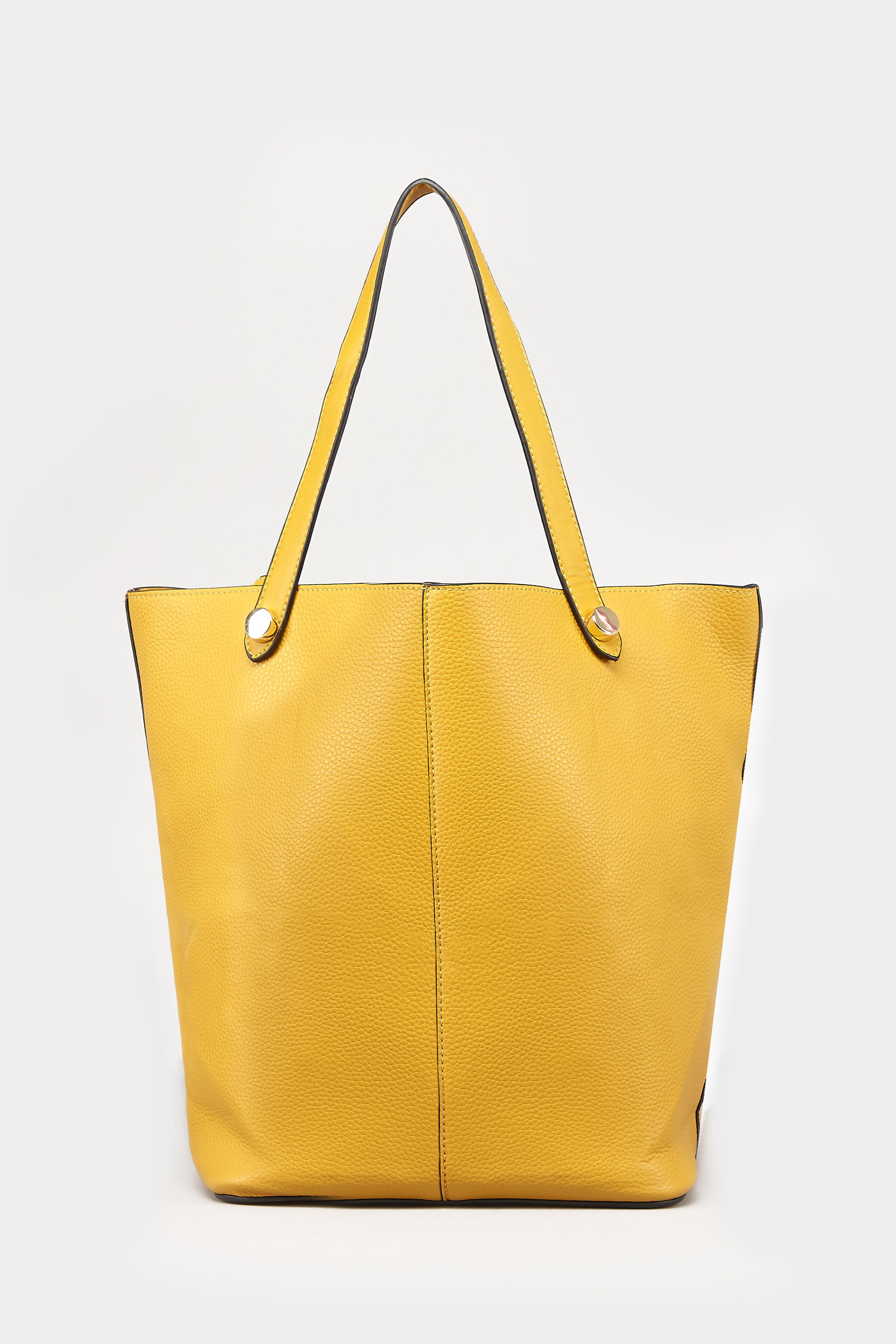 Mustard Yellow Grained Tote Bag With Removable Compartment