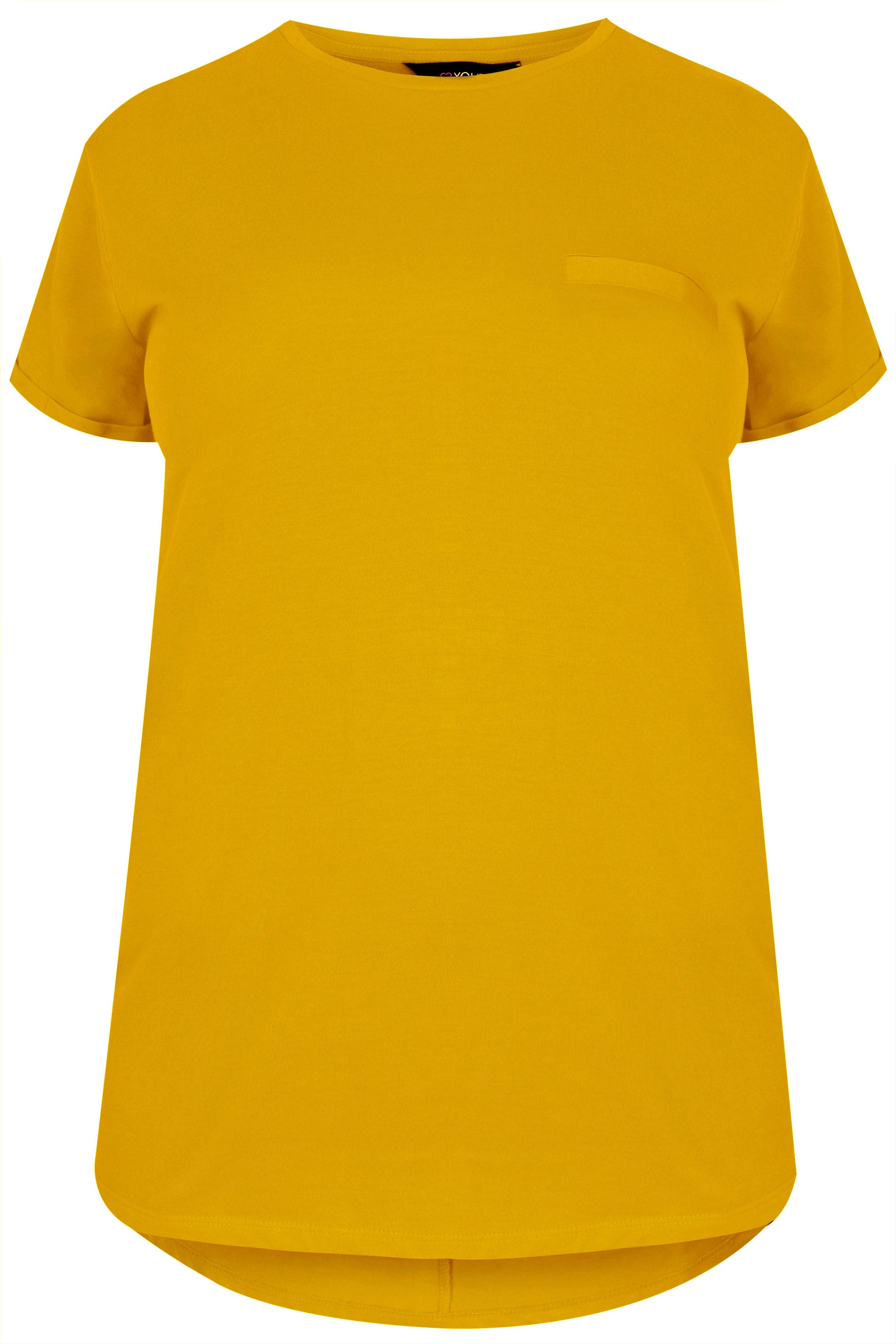 Download Mustard Yellow Mock Pocket T-Shirt With Curved Hem, plus size 16 to 36