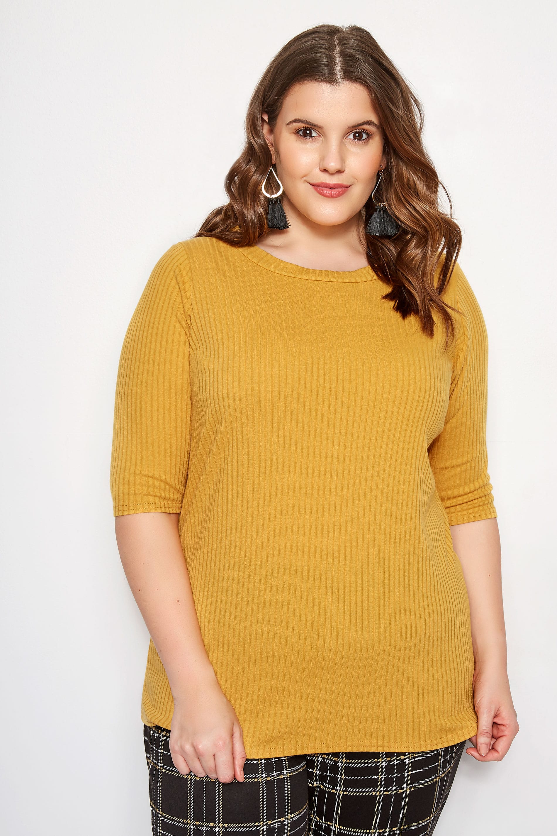 LIMITED COLLECTION Plus Size Mustard Yellow Ribbed Top | Sizes 16 to 36 ...
