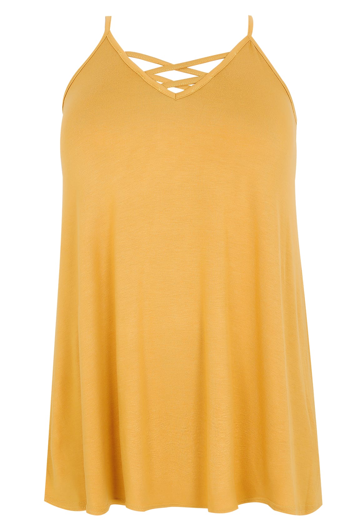 Mustard Yellow V-Neck Cami Vest Top With Cross Front Detail, Plus size ...