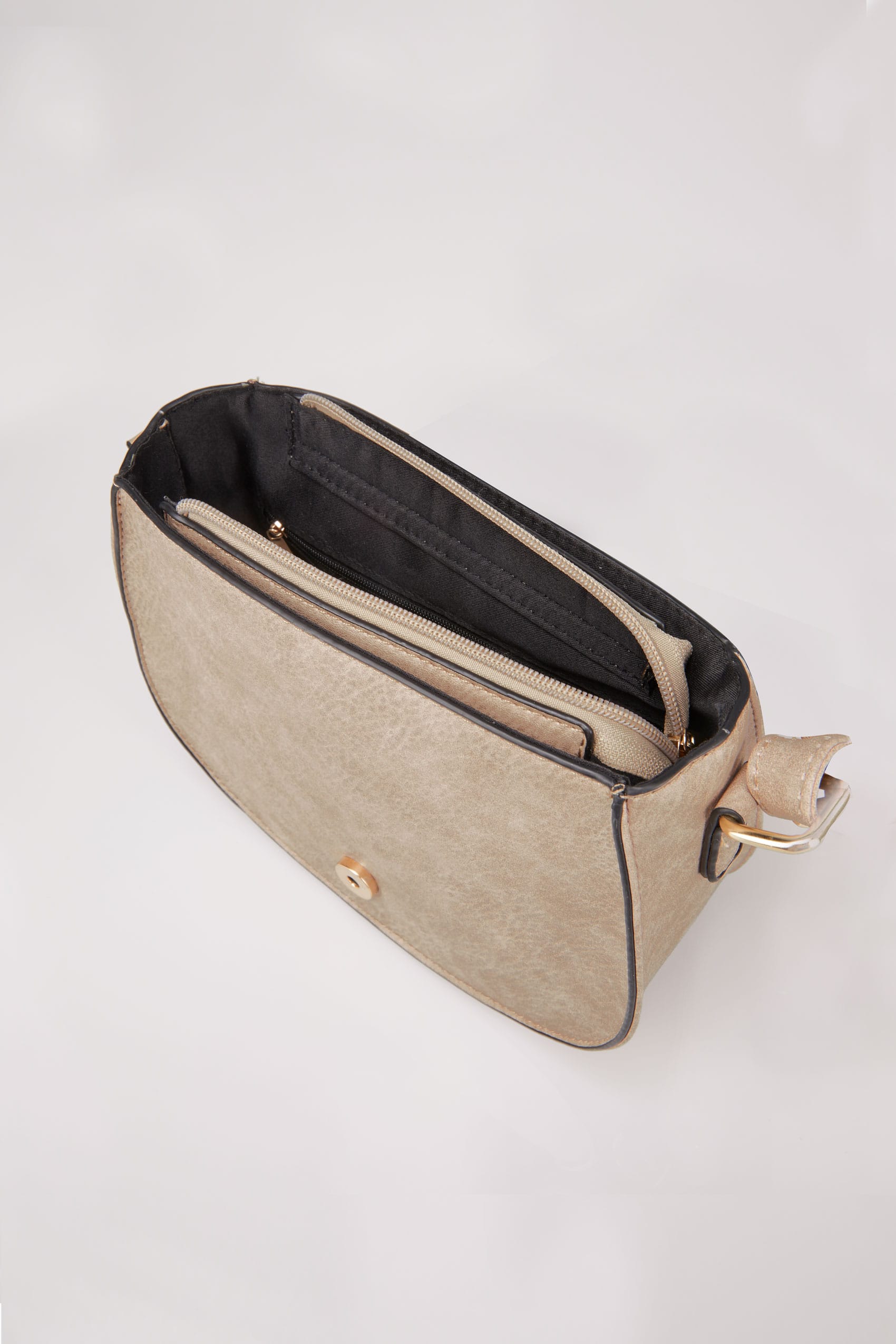 Natural Beige Stitched Cross Body Saddle Bag