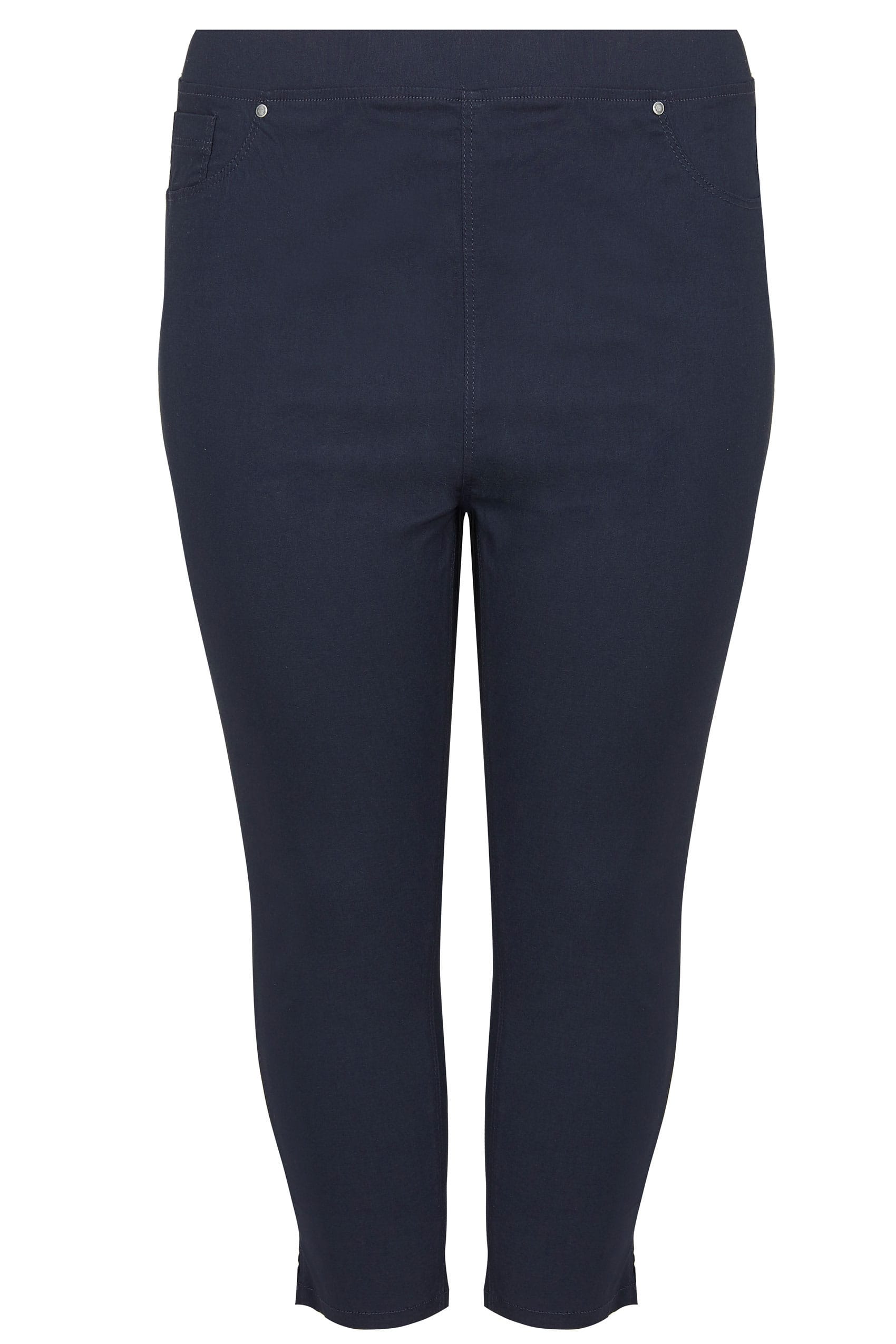 Navy Bengaline Cropped Pull On Trousers, plus size 16 to 36