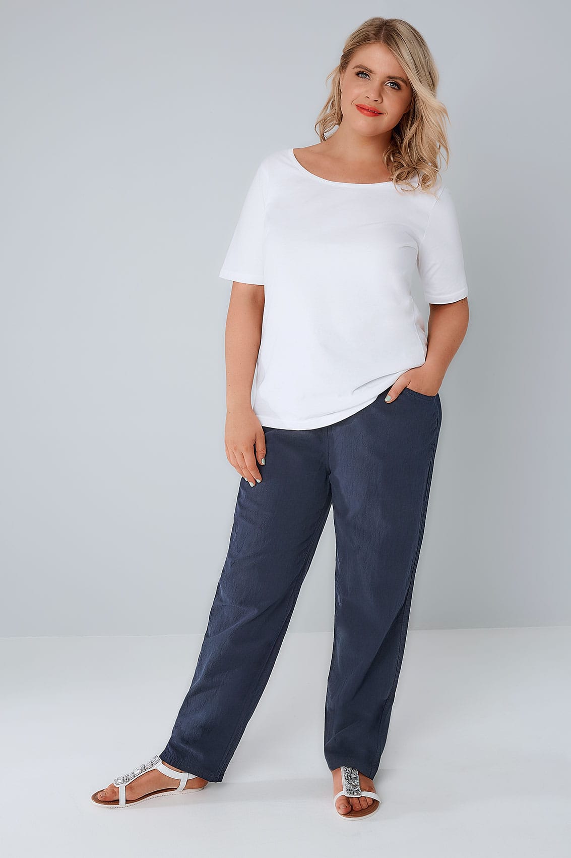 Black Cool Cotton Pull On Wide Leg Trousers plus size 16 to 36 | Yours Clothing