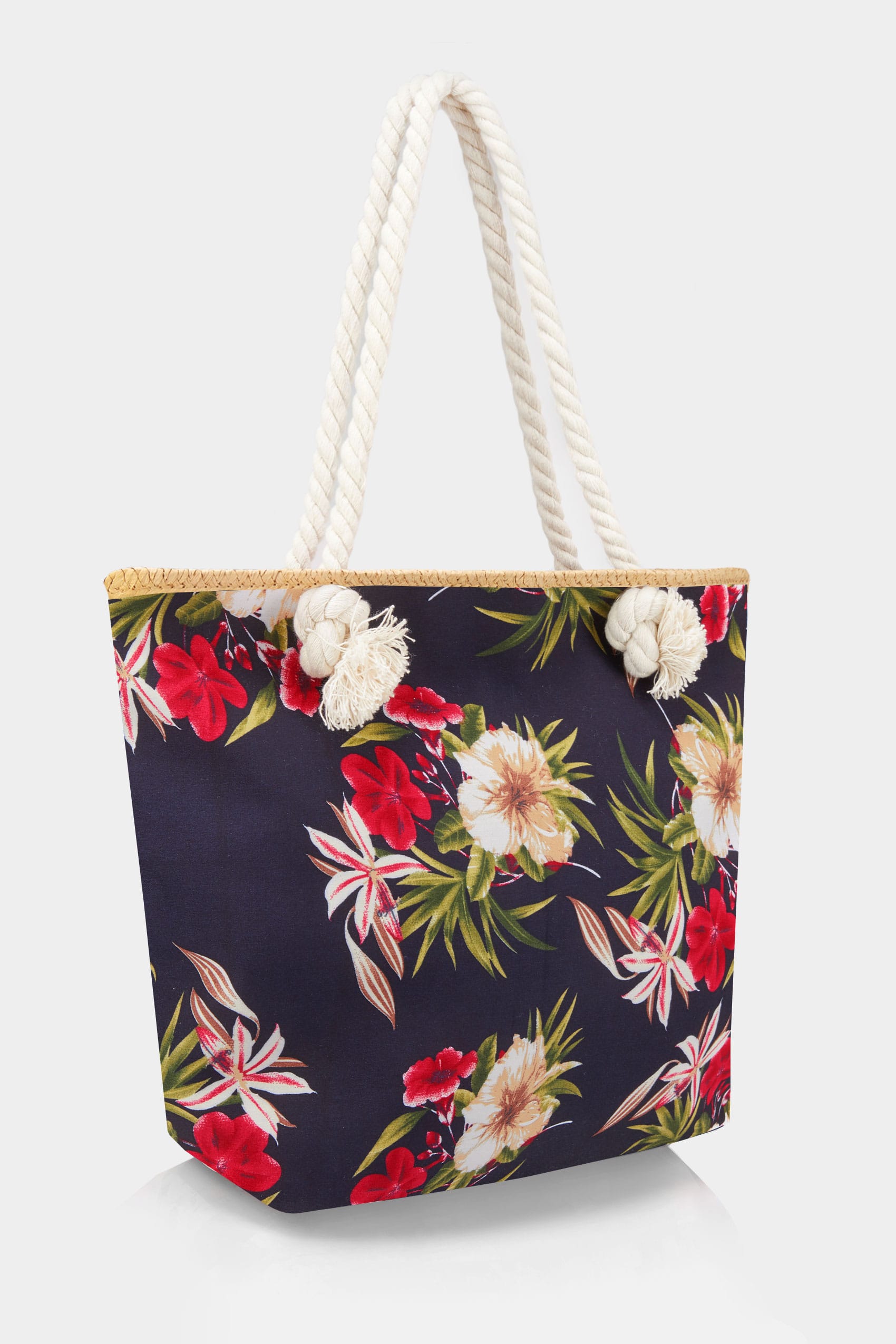 Navy Floral Print Beach Bag