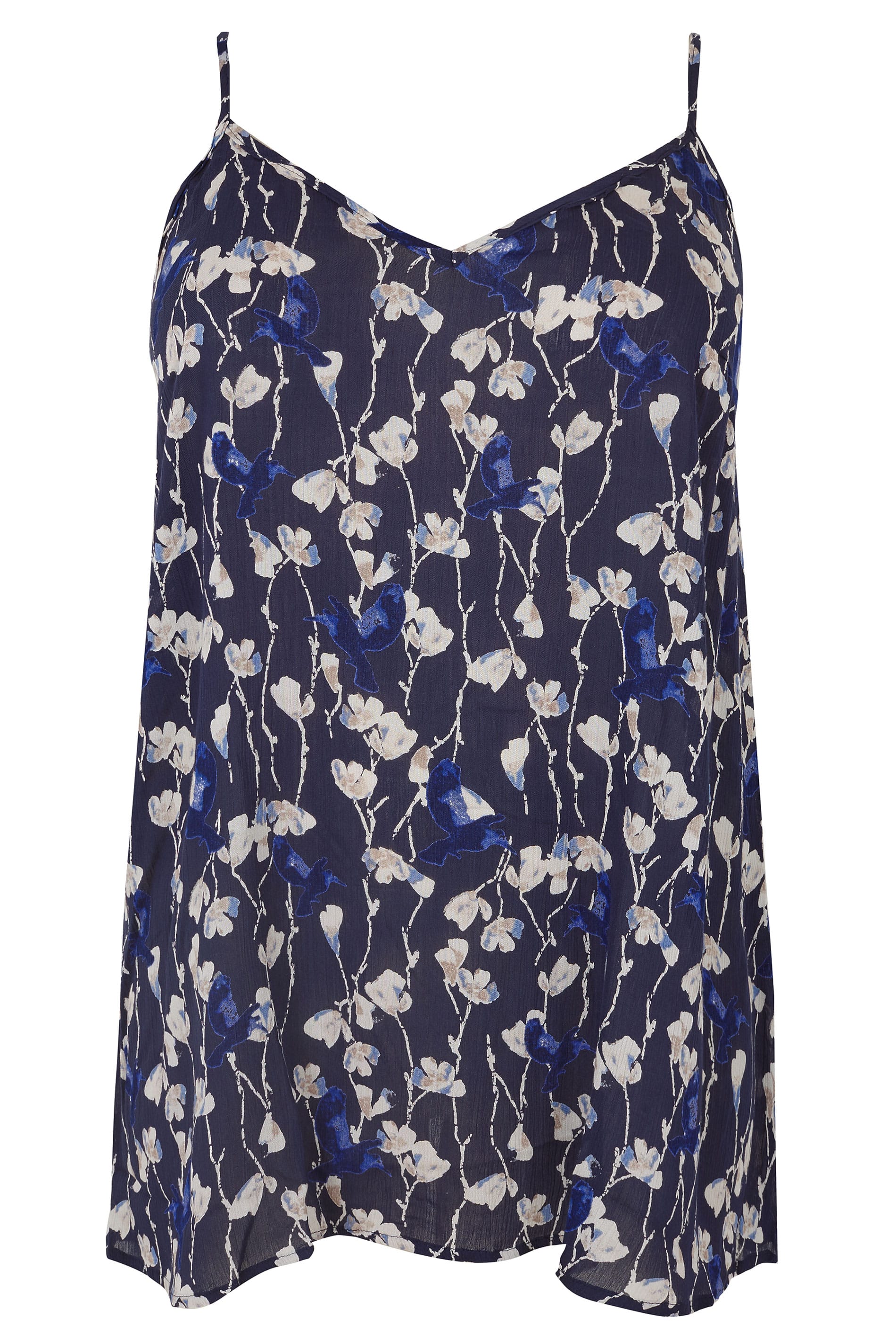 Navy Floral Print Woven Cami Top, plus size 16 to 36