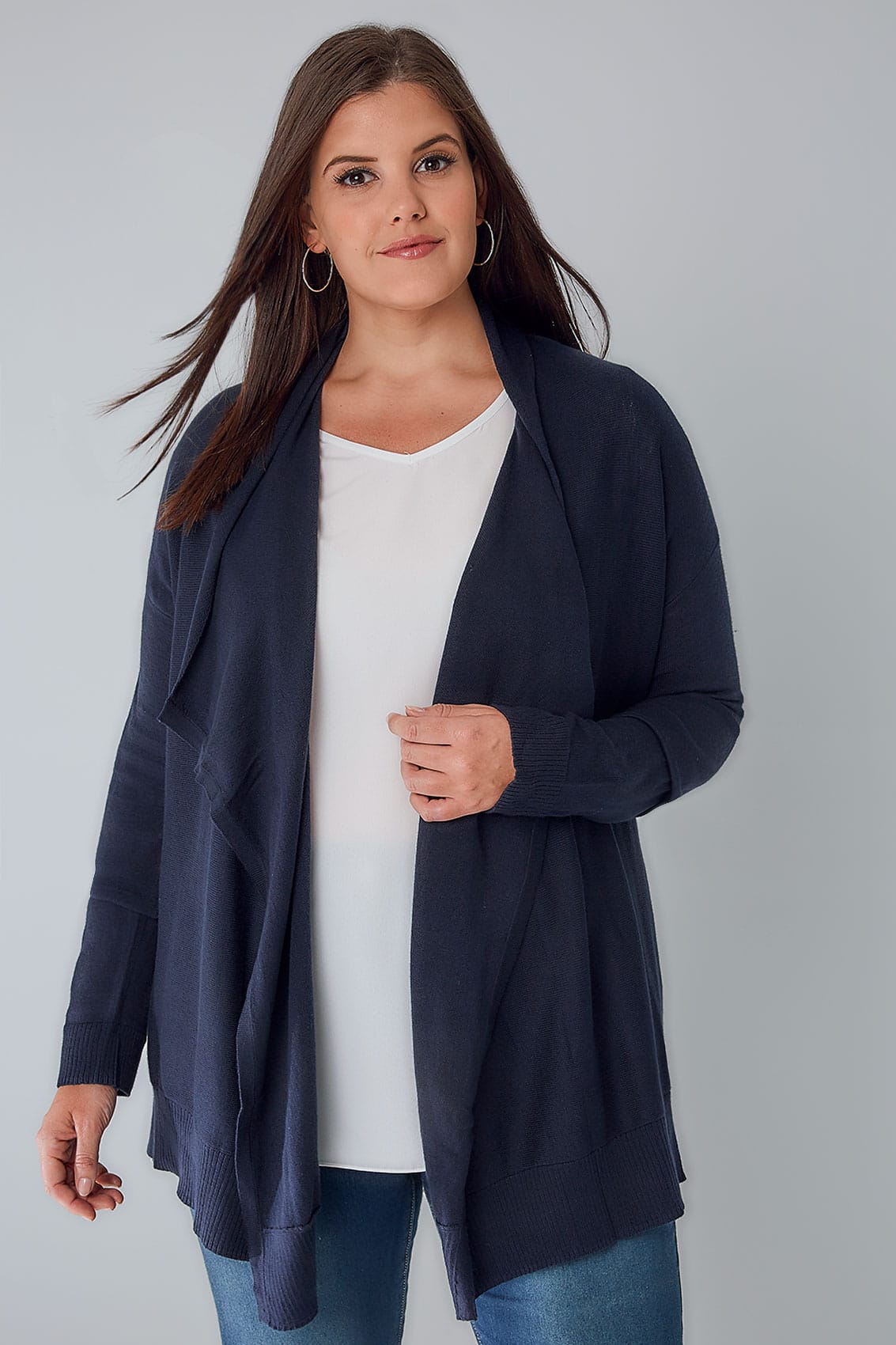 Navy Knitted Waterfall Cardigan, Plus size 16 to 36