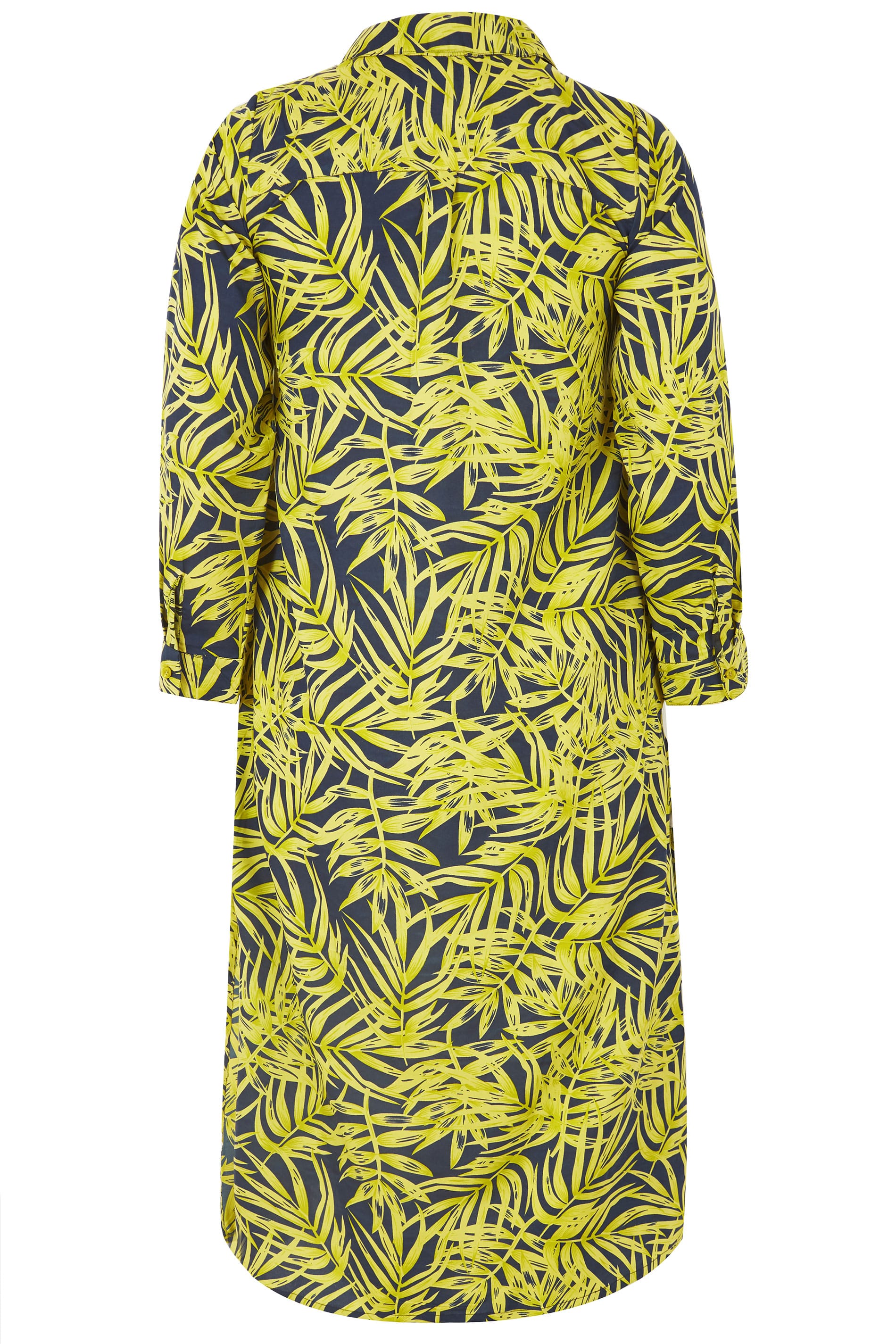 Navy & Lime Green Leaf Print Maxi Shirt, plus size 16 to 36