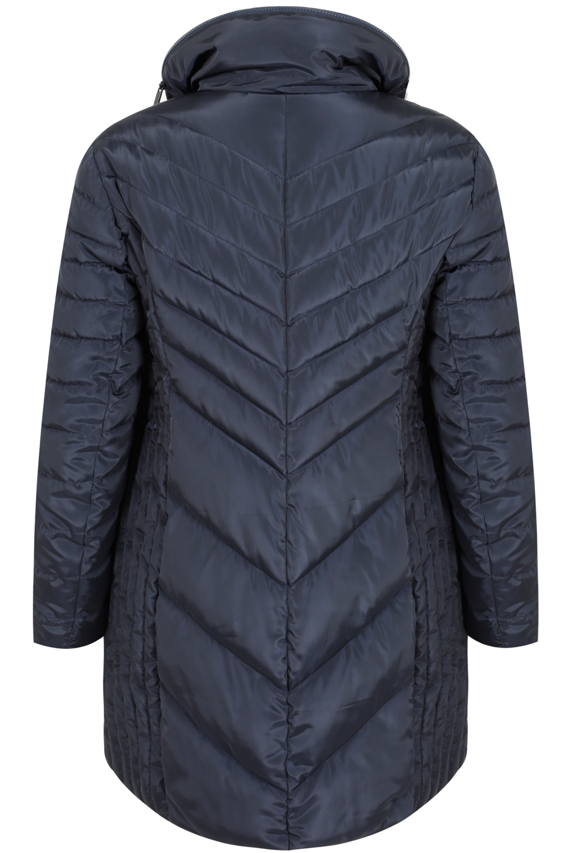 Navy Longline Quilted Puffer Jacket With Invisible Hood Plus Size 16 to 36