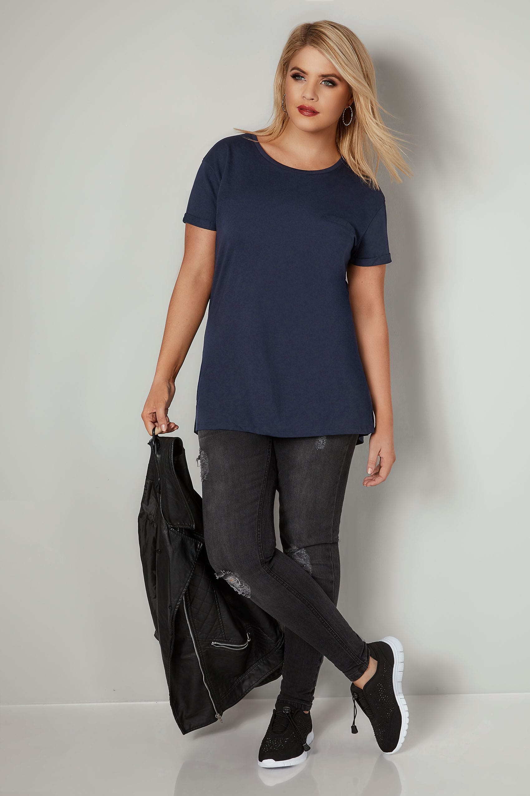 Download Navy Mock Pocket T-Shirt, plus size 16 to 36