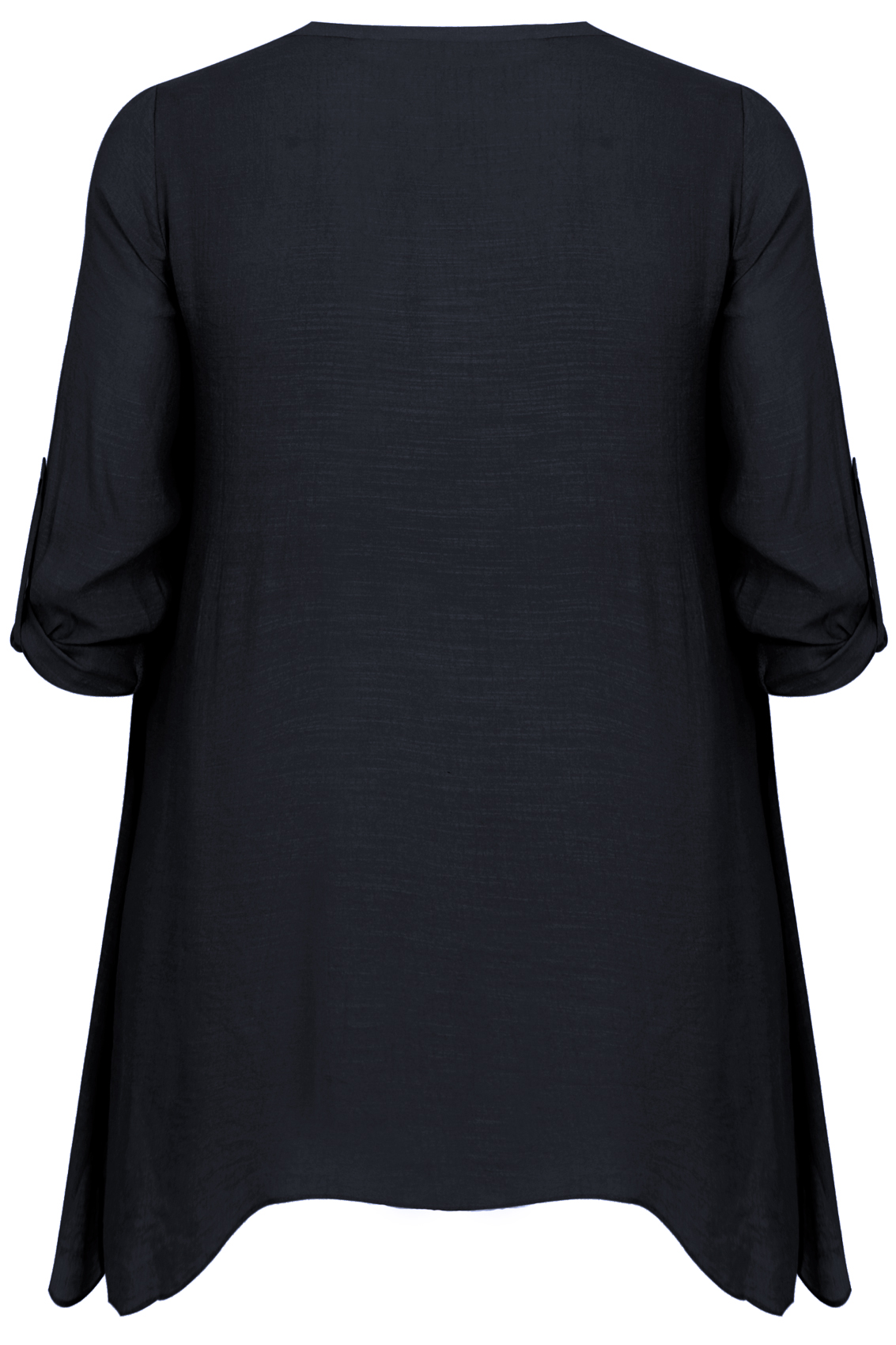 Black Layered Blouse With Notch Neck & Dipped Hem, Plus 