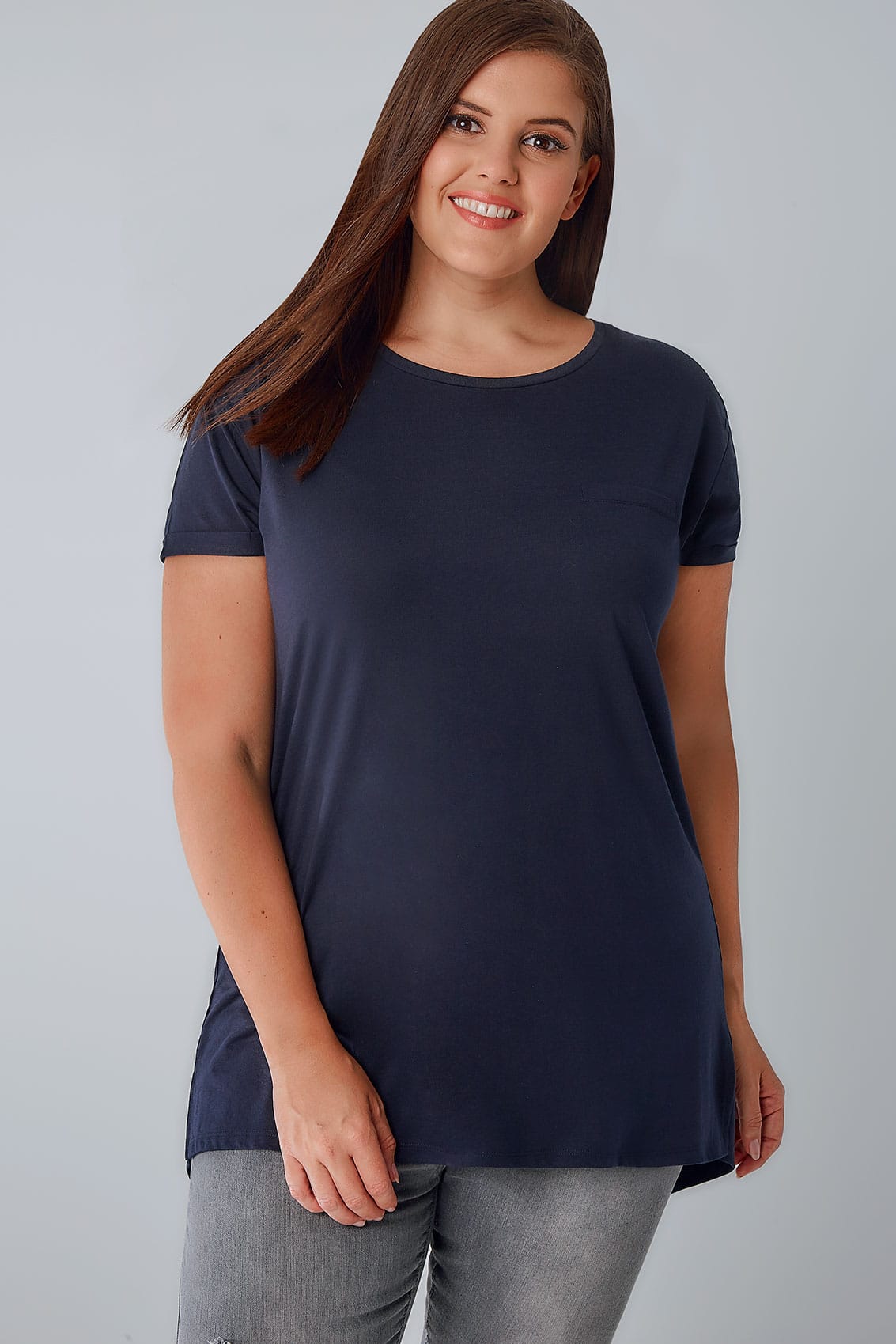 Lilac Pocket T-Shirt With Curved Hem, Plus size 16 to 36