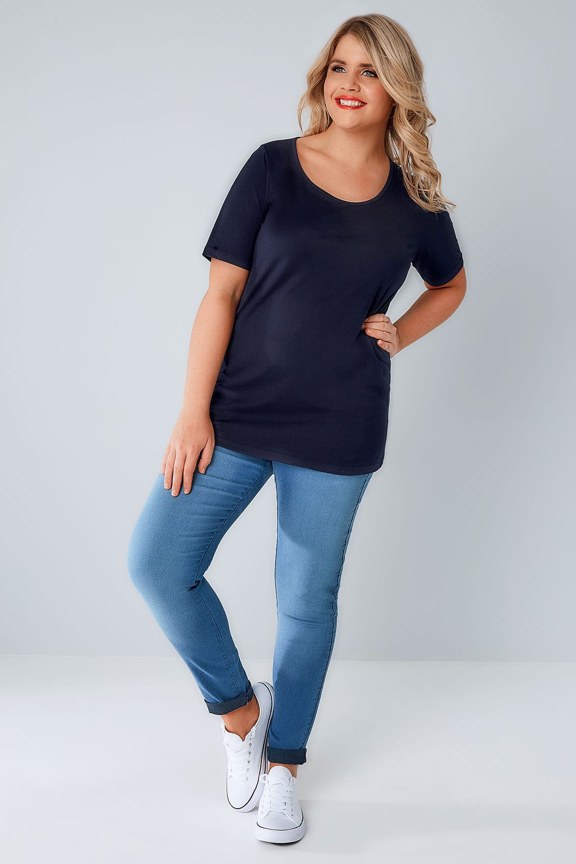 Download Navy Scoop Neck Basic T-Shirt, Plus size 16 to 36