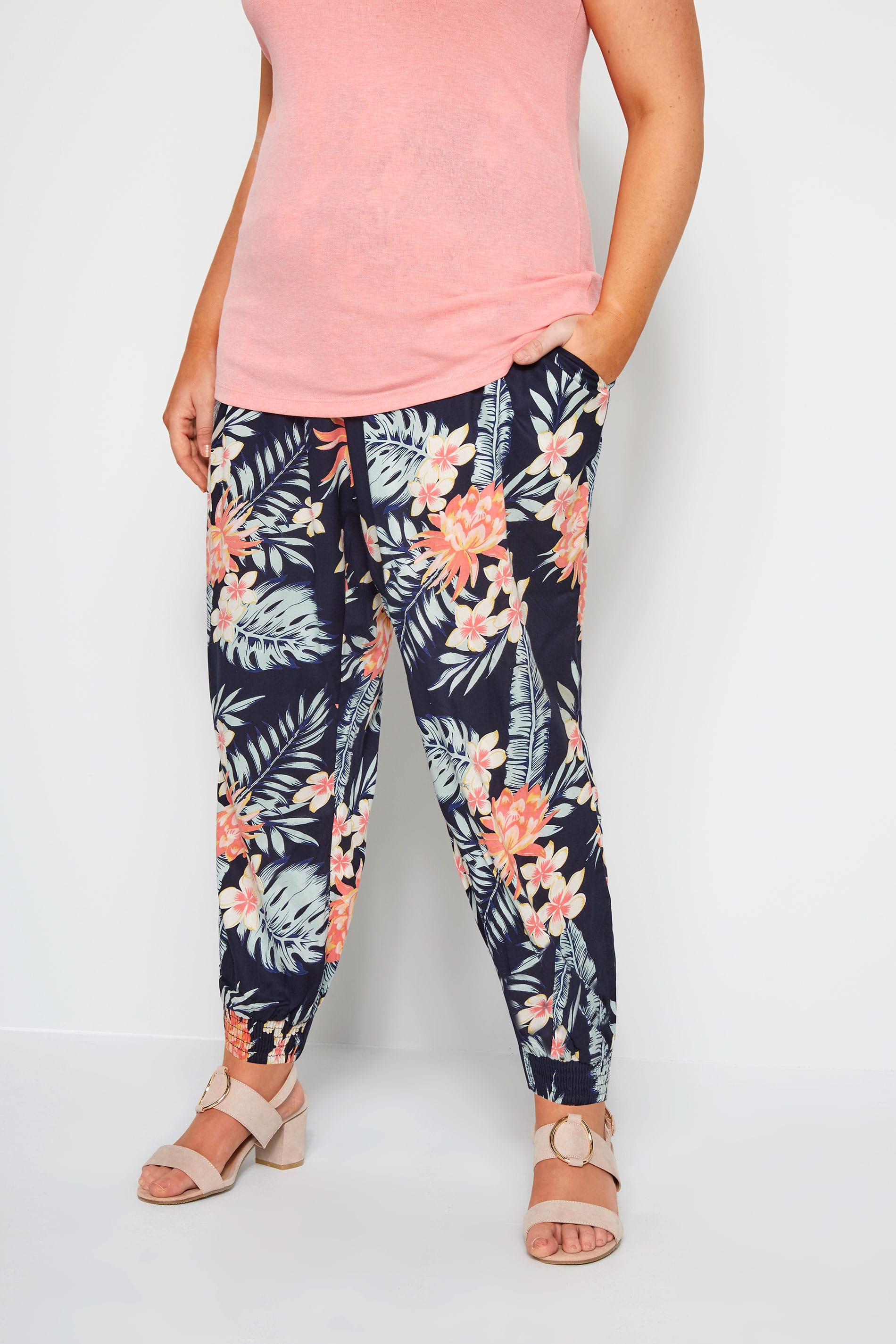 Navy Tropical Harem Trousers | Plus Sizes 16 to 36 | Yours Clothing