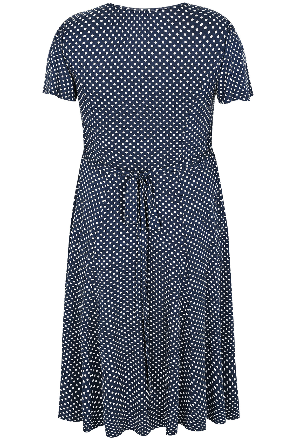 Navy & White Polka Dot Fit & Flare Dress With Waist Tie, Plus size 16 to 36